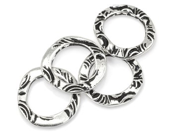 Antique Silver Circle Charms TierraCast 5/8" FLORA RING Charms Silver Charms for Bohemian Jewelry Links Findings Organic (P2501)