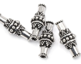 BALI BARREL Bead - Antique Silver Beads - 17mm Bali Style Barrel Tube Beads by TierraCast Pewter