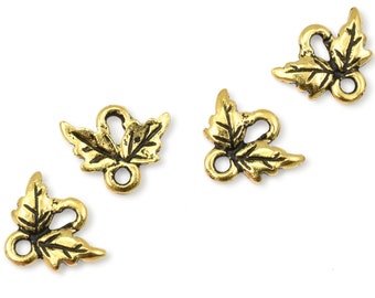 Antique Gold Small Oak Leaf Links - Double Leaf Connector Findings for Fall Jewelry - Autumn Leaf Charms (P2521)