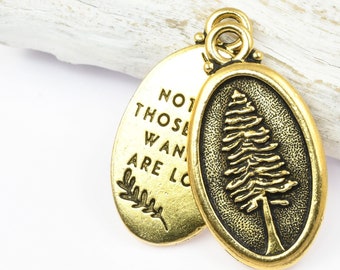 Antique Gold Redwood Charm - 29mm TierraCast Woodland Collection Nature Charms - Tree Pendant Tree Charm for Plant Jewelry (P2539)