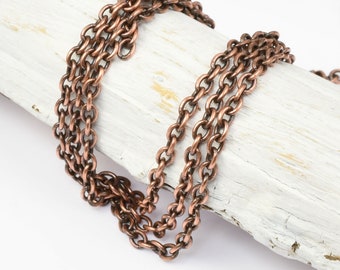 Delicate ANTIQUE COPPER Chain - 2mm x 3mm Fine Link Cable Chain - Dark Copper Chain for Jewelry and Necklaces - USA Made - 20-0725-18