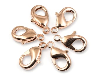 10mm Rose Gold Plated Lobster Clasps - Rose Gold Findings - Lobster Clasp Findings for Bracelets and Necklaces