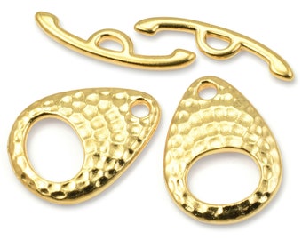 Bright Gold Toggle Clasp Findings TierraCast HAMMERTONE ELLIPSE Clasp Set - Textured Metal Toggle Findings - Large Toggle (PF112)