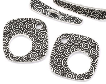 Silver Toggle Clasp Findings - Antique Silver Clasps - Large Toggles - Textured Spiral TierraCast Pewter Silver Findings (PF388)