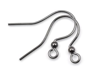 48 Pieces of GUNMETAL Earring Wires with 2mm Ball Accents - Gun Metal Plated Earring Findings - Medium/Large French Hook Ear Wires   FB702