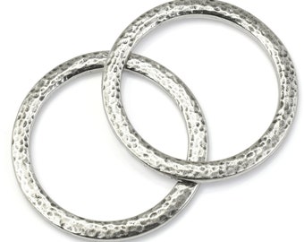 1.25" Extra Large Hammertone Textured Metal Ring - TierraCast Antique Pewter Circle Link Pendant Hoop Findings - Dark Antique Silver (P2631)