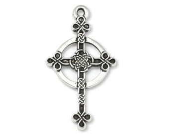 TierraCast Halo Celtic Cross Charm - 16mm x 30mm Antique Silver Plated Pewter Pendant for Faith Jewelry (P2602)