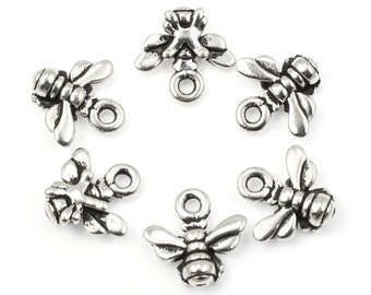 TierraCast Small Honey Bee Charm - 11mm Antique Silver Charm - Tiny Honeybee Charm for Summer Jewelry Apiarist (P1964)