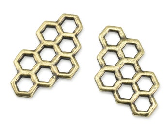 TierraCast Honeycomb Charms Bronze Jewelry Charms - Antique Brass Charms of Bee Honey Combs - Link Connectors for Jewelry Making (P1972)