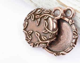 Antique Copper 1/2" Leaf Bezel Charm - TierraCast Bezel Findings for Picture or Resin Charms - Woodland Floral Design (P2514)