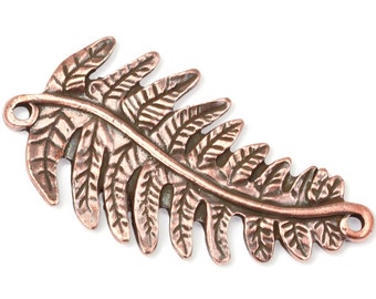 Antique Copper Fern Leaf Link - 40mm x 20mm Fern Frond Pendant Charm Centerpiece Finding - Woodland Nature Plant Charms Fall Autumn (P2535)