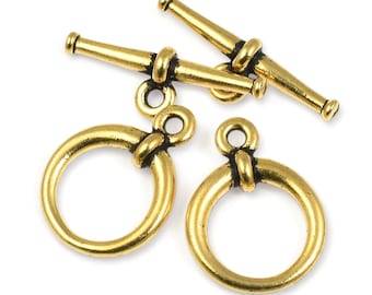 TierraCast TAPERED TOGGLE Antique Gold Toggle Clasp Findings - Electroplated Gold Toggle Findings - Large Toggle (PF191)
