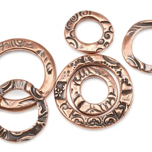 6 Piece Assortment Mix of Antique Copper Circle Charms Metal Rings TierraCast FLORA RING Links for Bohemian Jewelry image 1