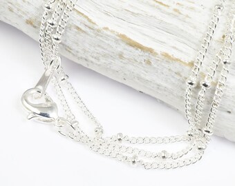Thin Delicate 24" Finished Necklace Chain - Bright Silver Chain for Jewelry - Skinny 1mm Thick with 2mm Bead Satellite Chain for Pendants