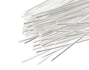100 Silver Head Pins 1.5" 22 Gauge Silver Headpins - Silver Plated Findings - 22 g 1 1/2" Silver Head Pin Findings (FS79)