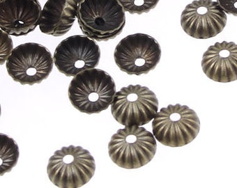 144 Small Brass Bead Caps - 5mm Pleated Dome Antique Brass Beadcaps - Bronze Bead Caps - Metal Beads (FSAB24)