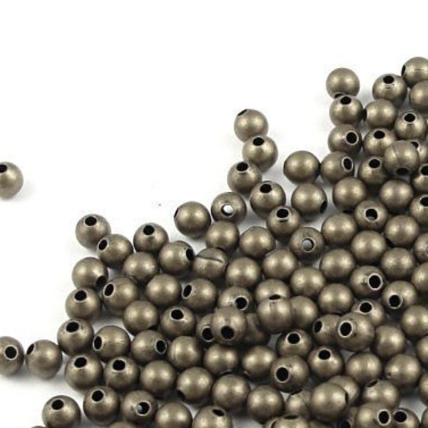 100 3mm Brass Ball Beads Antique Brass 3mm Round Beads Solid Brass Antique Bronze Spacer Beads 3mm Rounds  (FSAB8)