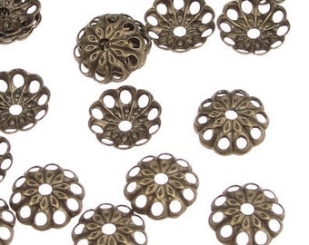 144 Antique Brass Beadcaps 6mm Brass Oxide Filigree Vintage Style Brass Bead Caps - Aged Solid Brass Bronze Color Metal Beads (FSAB97)