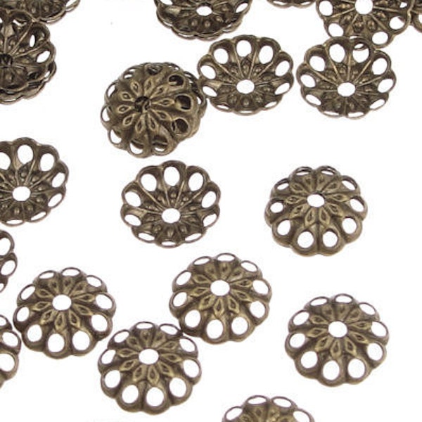 72 Antique Brass Beadcaps Brass Oxide 6mm Open Filigree Vintage Style Brass Bead Caps Bronze Beadcaps Small Medium (FSAB97)