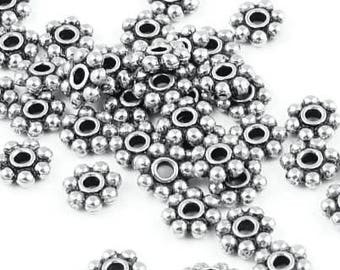 500 Silver Beads 4mm Daisy Spacers - Antique Silver Bali Beads - Flat Daisy Beads - TierraCast Pewter Heishi Beads Silver Metal Beads (PS2)