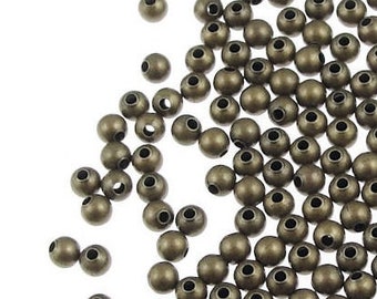 1000 Round Brass Beads - 2.5mm Antique Brass Ball Beads - Bronze Color Tiny Small Spacer Beads (FSAB7)