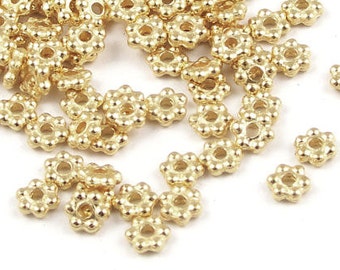100 Bright Gold Beads - 3mm TierraCast Beaded Flat Daisy Spacer Heishi Gold Bali Beads (PS25)