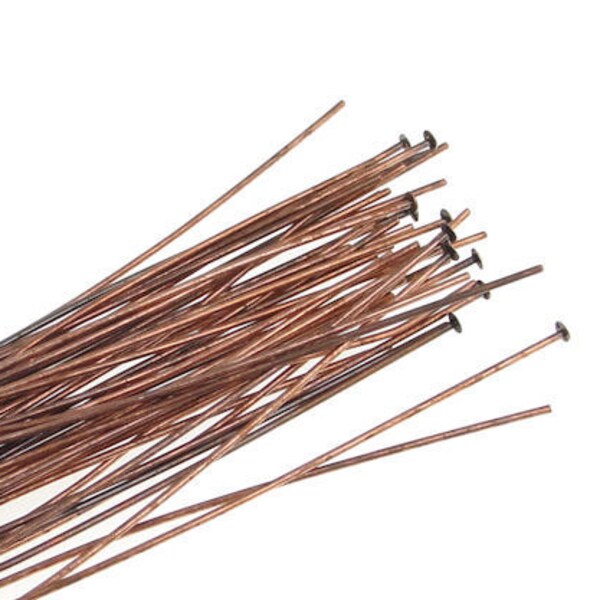 48 3" Antique Copper Headpins 22 Gauge 22g Solid Copper Aged Copper Head Pin Findings Copper Jewelry Findings (FSAC31)