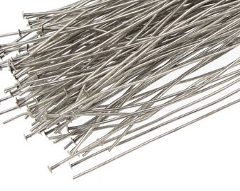 144 Dark Silver 4" Headpins - 21 G Matte Antique Silver Headpins - Plated Silver Head Pins - 21 Gauge 4 Inch Headpin Findings    #FB510