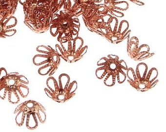 144 Copper Bead Cap Solid Copper Beadcaps 6mm Beadcaps 6.5mm Filigree Caps Bright Copper Jewelry Supplies Copper Findings  (FSC4)