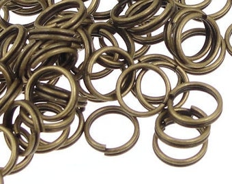 100 Antique Brass Split Ring Findings - 6mm Bronze Split Rings for Jewelry Making (FSAB88)