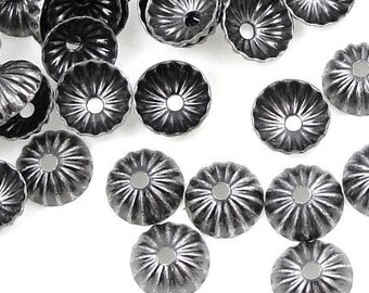 144 Tiny Dark Antique Silver Bead Caps - 5mm Pleated Dome Caps - Matte Silver Beadcaps for Small Beads  #FB352
