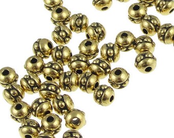 50 Gold Beads 3mm 8/0 Beaded Seed Beads TierraCast Antique Gold Spacers Heishi Beads (PS356)