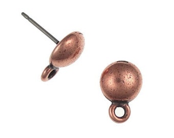 Antique Copper Earring Post Earring Findings TierraCast Pewter 8mm Dome Earring Posts  - Ear Findings - Copper Findings (PF212)