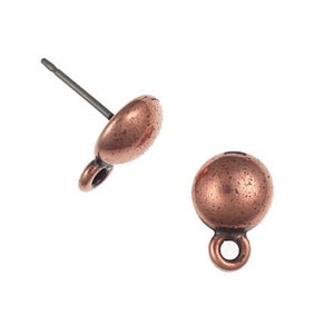 Antique Copper Earring Post Earring Findings TierraCast Pewter 8mm Dome Earring Posts  - Ear Findings - Copper Findings (PF212)
