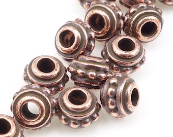 Antique Copper Beads TierraCast 7mm Beaded Heishi Spacer Copper Bali Bead Large Hole Beads for Leather (PS215)
