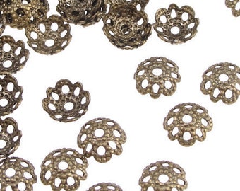 5mm Filigree Dome Bead Caps - ANTIQUE BRASS Beadcap Findings - Brass Oxide Bronze Plated Bead Caps for Small and Medium Beads   #FB359
