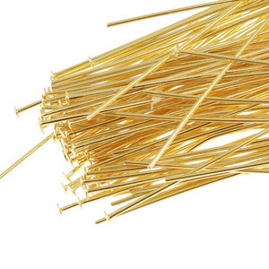 100 Gold Headpin Findings 1.5&quot; 22g 22 Gauge 22 g Plated Gold Head Pin Findings Gold Findings Gold Pins for Earrings Jewelry Making  (FS80)