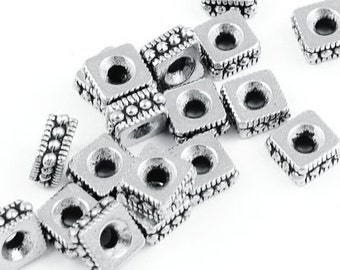 Silver Beads 4mm Rococo Square Antique Silver Spacer Beads - Heishi Beads - TierraCast Pewter Silver Metal Beads - Bali Beads (PS61)