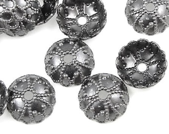 144 Matte Antique Silver Beadcaps - 7mm Ornate Dome Caps - Plated Dark Antique Silver Bead Caps for Small Beads BULK BAG (FS181)