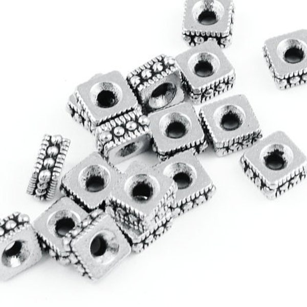 Silver Beads 4mm Rococo Square Antique Silver Spacer Beads - Heishi Beads - TierraCast Pewter Silver Metal Beads - Bali Beads (PS61)