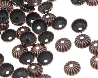 144 Bead Caps - 5mm Antique Copper Beadcaps - Aged Solid Copper Metal Dome Beads (FSAC50)