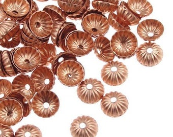 144 Copper Bead Caps 5mm Solid Copper Beadcaps 5mm Pleated Dome Small Bead Caps Copper Bright Copper Caps (FSC37)