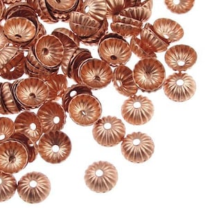 144 Copper Bead Caps 5mm Solid Copper Beadcaps 5mm Pleated Dome Small Bead Caps Copper Bright Copper Caps (FSC37)