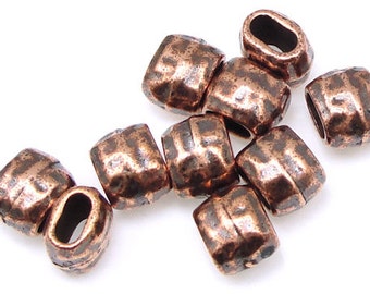 Leather Crimp Beads 4mm x 2mm ID TierraCast Hammertone Barrel Leather Findings Collection ANTIQUE COPPER Dark Copper Metal Beads PS428