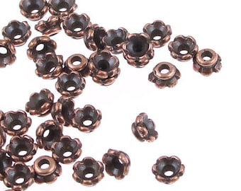 50 Copper Beadcaps 4mm Scalloped Antique Copper Bead Caps TierraCast Dark Copper (PC45)