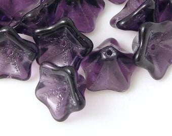 25 Purple Flower Beads - Dark Purple Tanzite Czech Beads 13mm x 8mm Trumpet Flower Czech Glass Beads Bellflower Bell Flower Beads