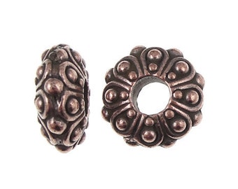 4+ Large Hole Beads TierraCast 12mm Casbah EuroBead Spacers for European Style Chain Bracelets - Antique Copper (P1006)
