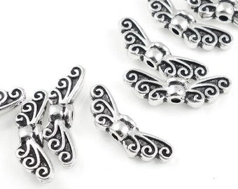 10+ Silver Wing Beads TierraCast FAIRY WING Antique Silver Beads - Small Fairy Beads for Personalized Jewelry Passion Fashion Angel  (P9)