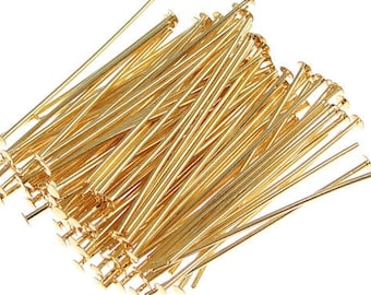 100 Gold Headpins 1" Short Gold Head Pins Gold Plated Findings 1 Inch Headpins (FS134)