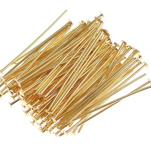 100 Gold Headpins 1 Short Gold Head Pins Gold Plated Findings 1 Inch Headpins FS134 image 1